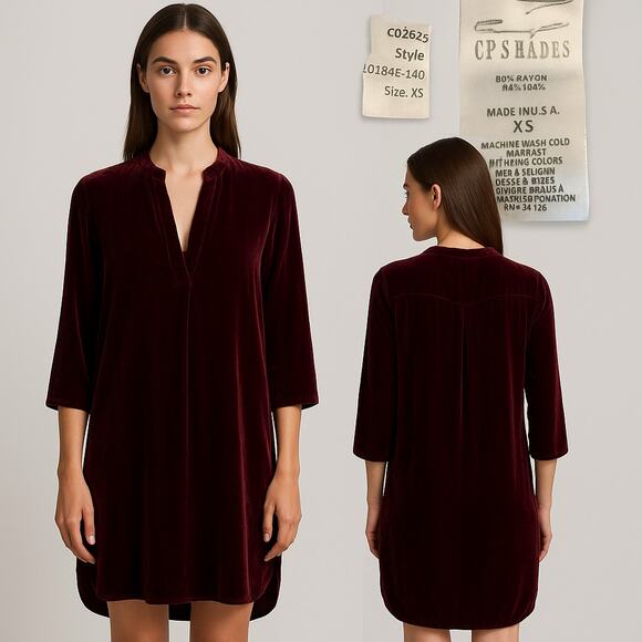 CP Shades Deep Burgundy / Wine Velvet Tunic Dress XS Made in USA - Picture 1 of 7